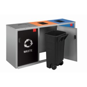 Recycling Bin Three Division Complete – Stainless Steel – Includes Liners and Labels – 119 x 60 x 99cm – RECJ003SISAL0032SD-REC-JPRI-TP