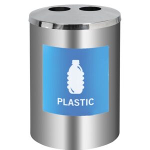Recycling Bin Two Holes – Stainless Steel – Includes Sticker Label and Plastic Liner – 490 Ø x 695 (H) mm – RECDK02SSREC004L2