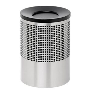 Steel Litter Bin – Wide – Swivel Funnel Top Lid and Bin Liner – Square Punch – 400 Ø x 600 (H) mm – Stainless Steel – 771SS-027SD