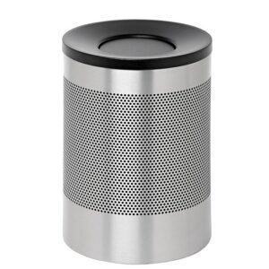Steel Litter Bin – Wide – Swivel Funnel Top Lid and Bin Liner – Perforated – 400 Ø x 600 (H) mm – Stainless Steel – 770SS-027SD