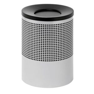 Steel Litter Bin – Wide – Swivel Funnel Top Lid and Bin Liner – Perforated – 400 Ø x 600 (H) mm – Silver – 770SI-027SD