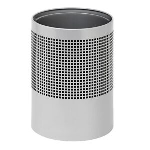 Steel Litter Bin – Wide – No Lid or Liner – Square Punch – 400 Ø x 600 (H) mm – Silver – 764SI