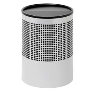 Steel Litter Bin – Wide – Full Swivel Lid and Bin Liner – Square Punch – 400 Ø x 600 (H) mm – Silver – 762SI-027SD