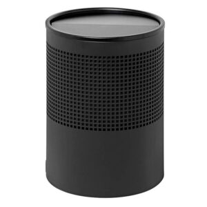 Steel Litter Bin – Wide – Full Swivel Lid and Bin Liner – Square Punch – 400 Ø x 600 (H) mm – Black – 762BL-027SD