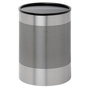 Steel Litter Bin – Wide – Full Swivel Lid and Bin Liner – Perforated – 400 Ø x 600 (H) mm – Stainless Steel – 754SS-027SD