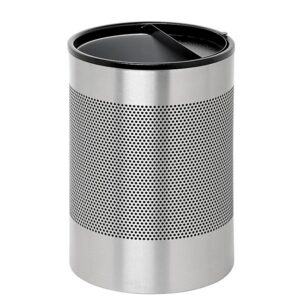 Steel Litter Bin – Wide – Half Moon Flip Top Lid and Bin Liner – Perforated – 400 Ø x 600 (H) mm – Stainless Steel – 753SS-027SD