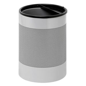 Steel Litter Bin – Wide – Half Moon Flip Top Lid and Bin Liner – Perforated – 400 Ø x 600 (H) mm – Silver – 753SI-027SD