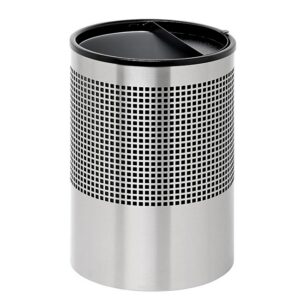 Steel Litter Bin – Wide – Ashtray Half Moon Flip Top Lid and Bin Liner – Square Punch – 400 Ø x 600 (H) mm – Stainless Steel – 752SS-027SD