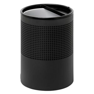 Steel Litter Bin – Wide – Ashtray Half Moon Flip Top Lid and Bin Liner – Square Punch – 400 Ø x 600 (H) mm – Black – 752BL-027SD