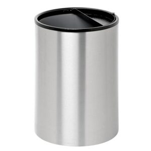 Steel Litter Bin – Wide – Ashtray Half Moon Flip Top Lid and Bin Liner – Solid – 400 Ø x 600 (H) mm – Stainless Steel – 751SS-027SD