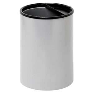 Steel Litter Bin – Wide – Ashtray Half Moon Flip Top Lid and Bin Liner – Solid – 400 Ø x 600 (H) mm – Silver – 751SI-027SD
