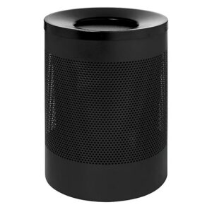 Steel Litter Bin – Wide – Funnel Top Lid and Bin Liner – Perforated – 400 Ø x 600 (H) mm – Black – 631BL-027SD