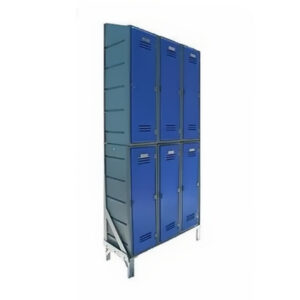 Plastic Clothes Lockers on Frame – 3 x Flat Top and 3 x Slanted Top Lockers – HACCP – 6CF-SLANTED