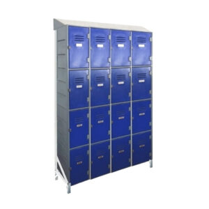 Plastic Lockers on Frame – 4 x 4-Tier (16 Tiers) – Solid Door – Slanted Top – HACCP – 4-4LF-SLANTED