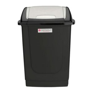 Contour 50L Rectangular Plastic Dust Bin – Square Swing Lid – Black – Pack of 5