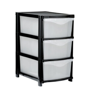 Plastic Three Drawer Unit – 3 Drawers – Black Frame & Clear Drawers