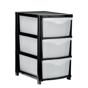 Plastic Three Drawer Unit – 3 Drawers – Black Frame & Clear Drawers