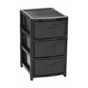 Plastic Three Drawer Unit – 3 Drawers – Black Frame & Black Drawers