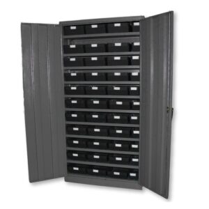 Grey Steel Cabinet – Plastic Shelf Bins – Black Storage Container Kit – 1800 (H) x 900 (W) x 450 (D) mm