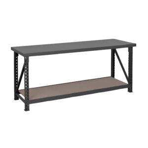 Workbench – Steel Frame and Worktop – Wood Shelf – 200 x 71 x 90 cm – Black – BENCH207190
