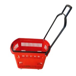 Plastic Roller Shopping Basket – Steel Pull Handle – 48L – Colour Options