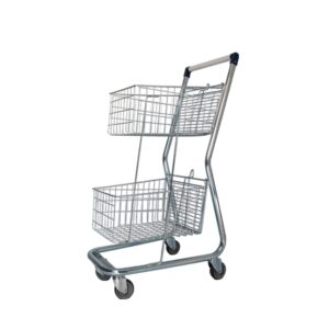 Steel Shopping Trolley – Two Metal Mesh Baskets – Budget Shopper – 50L