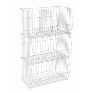 Steel Stacking Basket – White – 88 x 40 x 40 cm – Pack of 3