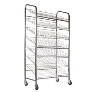Wire Mesh Bread Trolley – Mobile – 7 Tier – Chrome and Electroplated – 193 x 110 x 58cm