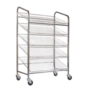 Wire Mesh Bread Trolley – Mobile – 5 Tier – Chrome and Electroplated – 153 x 110 x 58cm