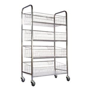 Wire Mesh Bread Roll Trolley – Mobile – 4 Tier – Chrome and Electroplated – 170 x 110 x 52cm