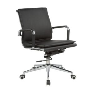 Medium Back Office Chair – Eames Flat Cushion – PU Leather – Tilt – Gas Height – Colour Options