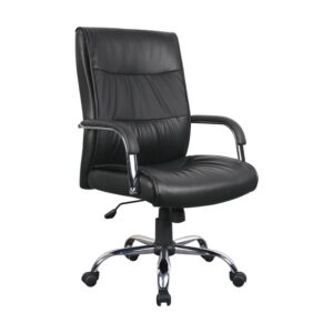 High Back Office Chair – Chrome Panel – PU Leather – Swivel and Tilt – Gas Height – Black