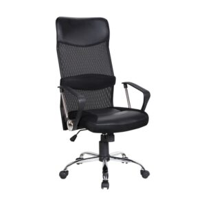 High Back Office Chair – Ice – Netting and PU Leather – Swivel and Tilt – Gas Height – Black