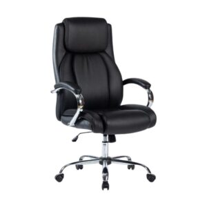 High Back Office Chair – PU Leather – Chrome Exec – Swivel and Tilt – Gas Height – Black