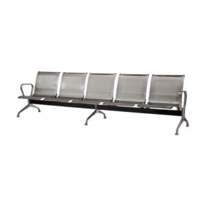 Airport Bench – Public Seating – Stainless Steel – Indoor and Outdoor Use – Flat Packed – Five Seater – 296 x 67 x 79 cm