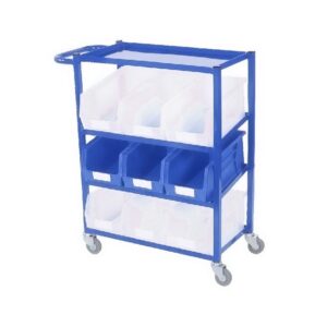 Steel Frame Plastic Container Trolley – Kit – Includes 9 x Size 7 Clear – Blue Bins – 92 x 82 x 36cm