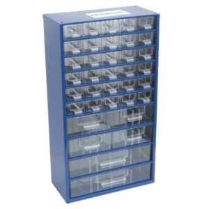 Senator Parts Organiser – Steel Case & Plastic Drawers – 36 Drawers – Transparent – 30.6 x 15.5 x 55.1 cm
