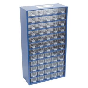 Senator Parts Organiser – Steel Case & Plastic Drawers – 60 Drawers – Transparent – 30.6 x 15.5 x 55.1 cm