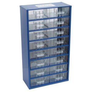 Senator Parts Organiser – Steel Case & Plastic Drawers – 16 Drawers – Transparent – 30.6 x 15.5 x 55.1 cm