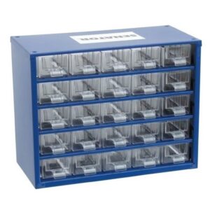 Senator Parts Organiser – Steel Case & Plastic Drawers – 25 Drawers – Transparent – 30.6 x 15.5 x 28.2 cm