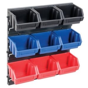 Matlock Storage Panel Bin Rack Set – 10 Pieces – Plastic Louvre Panels & Bins
