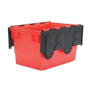 Matlock Euro Container with Lid – Plastic ALC – Heavy-Duty – 60 x 40 x 33.5 cm – Red & Black – 68L – Nestable & Stackable