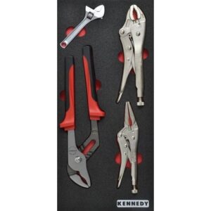 Kennedy Adjustable & Grip Wrench Tool Set – 4 Pieces – with 1/3 Width Foam Tool Control Inlay for Tool Chests