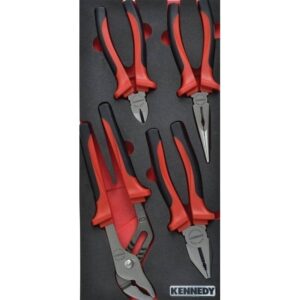 KennedyPro Comfort Grip Pliers Tool Set – 4 Pieces – with 1/3 Width Foam Tool Control Inlay for Tool Chests