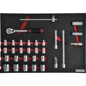 KennedyPro Metric 1/2″ Socket Set – 30 Pieces- with full Width Foam Tool Control Inlay for Tool Chests