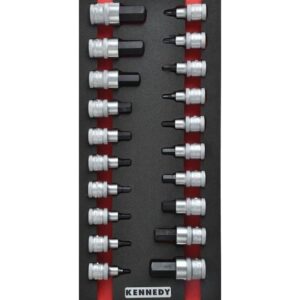 KennedyPro Screwdriver Bit Socket Set – 20 Pieces – Chrome Vanadium Steel – with 1/3 Width Foam Tool Control Inlay for Tool Roller Cabinets