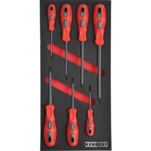 KennedyPro VDE Dual Grip Screwdriver Set – 7 Pieces – with 1/3 Width Foam Tool Control Inlay for Tool Roller Cabinets