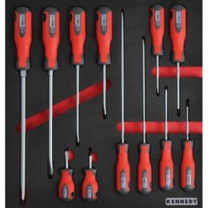 KennedyPro Screwdriver Set – 12 Pieces – with 2/3 Width Foam Tool Control Inlay for Tool Roller Cabinets