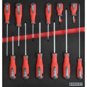 KennedyPro Screwdriver Set – 12 Pieces – with 2/3 Width Foam Tool Control Inlay for Tool Roller Cabinets