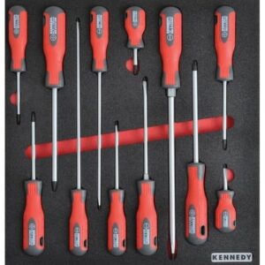 KennedyPro Screwdriver Set – 12 Pieces – with 2/3 Width Foam Tool Control Inlay for Tool Roller Cabinets